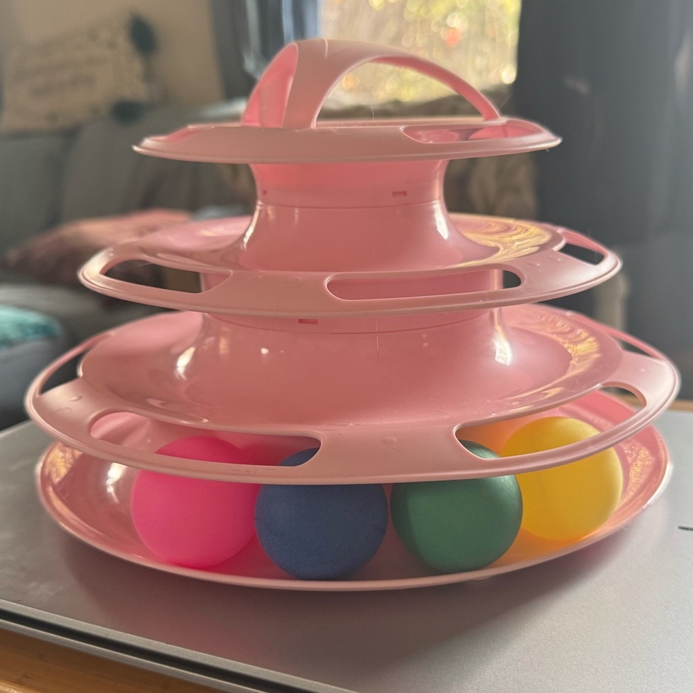 💕 Interactive 3 Tier Pink Cat Toy with 4 Balls